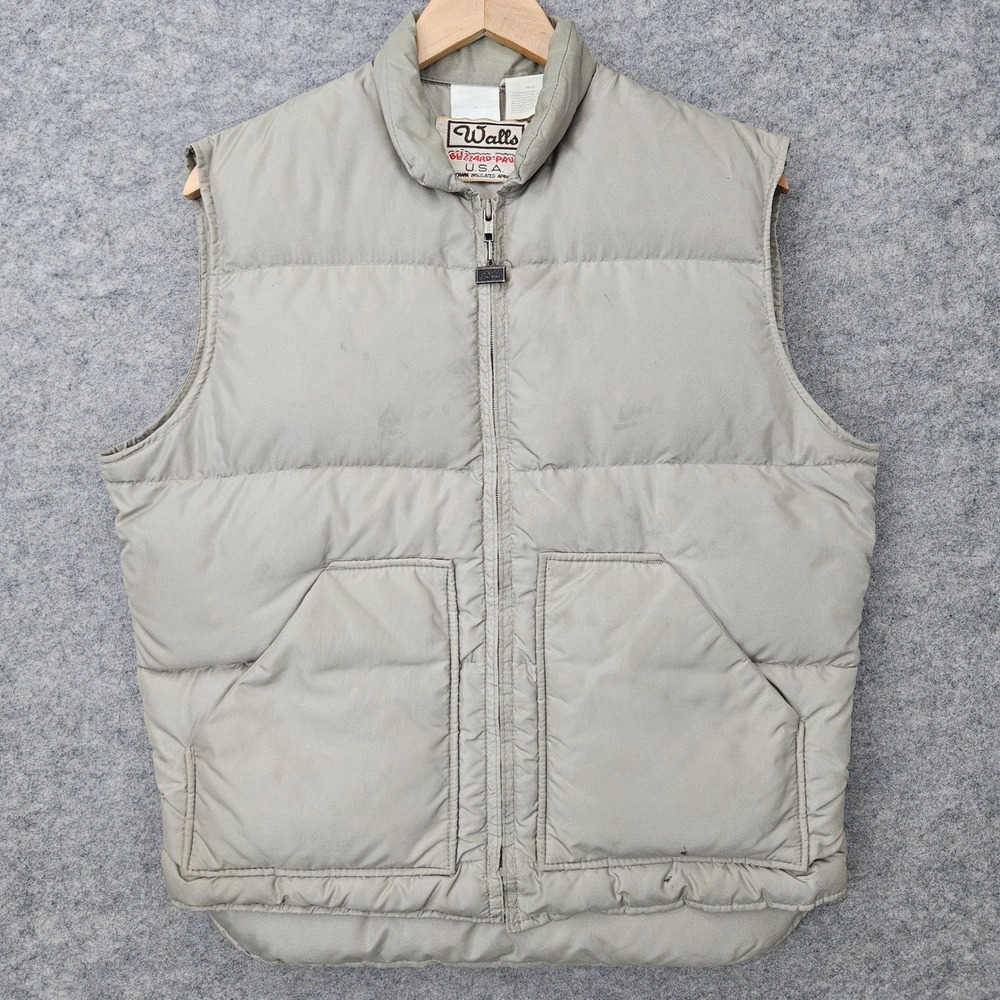 Walls Blizzard-Pruf Vest Men's M Gray Vintage Down Insulated Puffer Nylon WORN